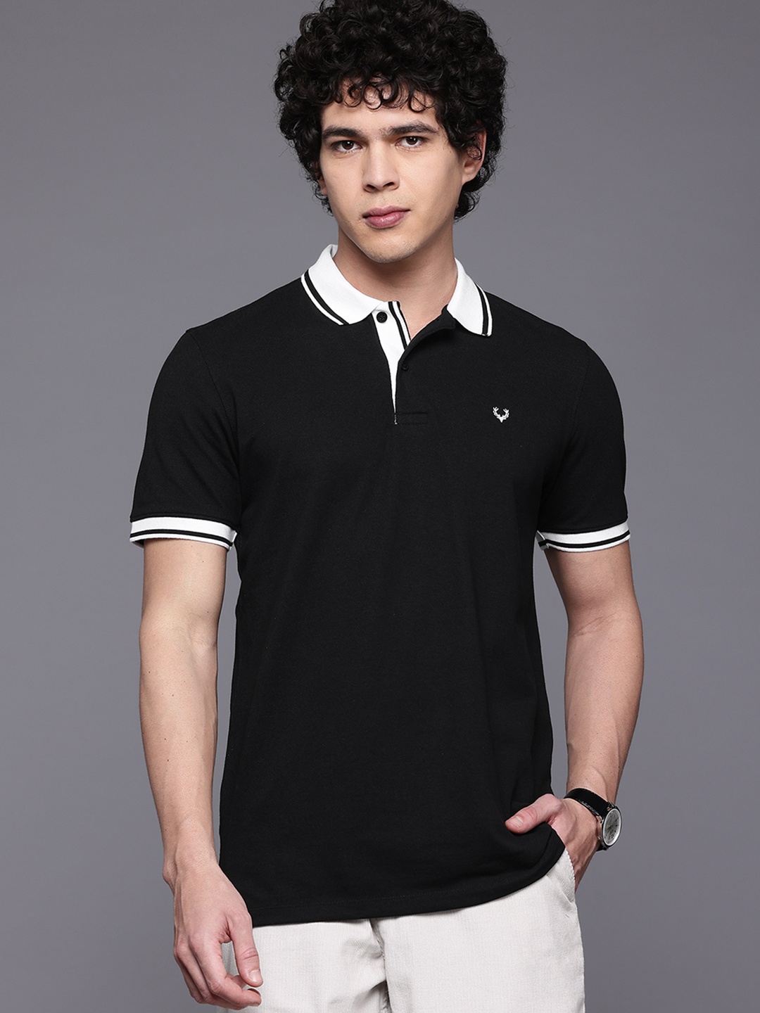 

Allen Solly Contrast Polo Collar Monochrome T-shirt, Black