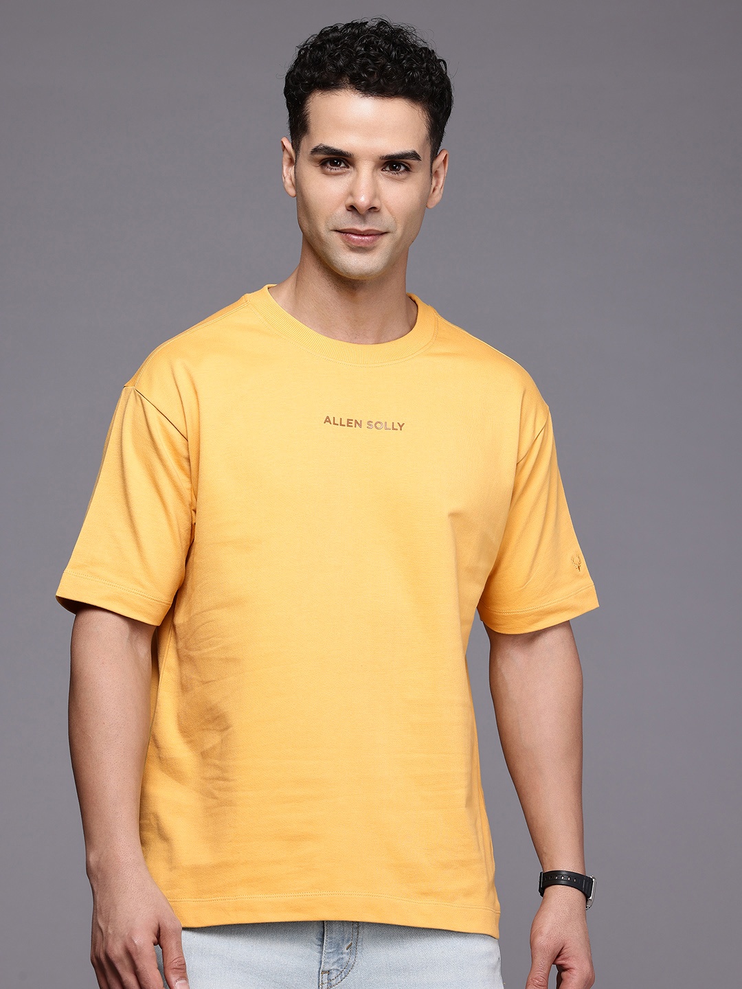 

Allen Solly Pure Cotton Brand Logo Printed Relaxed Fit T-shirt, Yellow