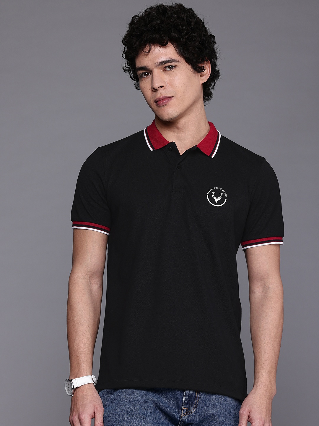 

Allen Solly Solid Polo Collar T-shirt with Contrast Collar, Black