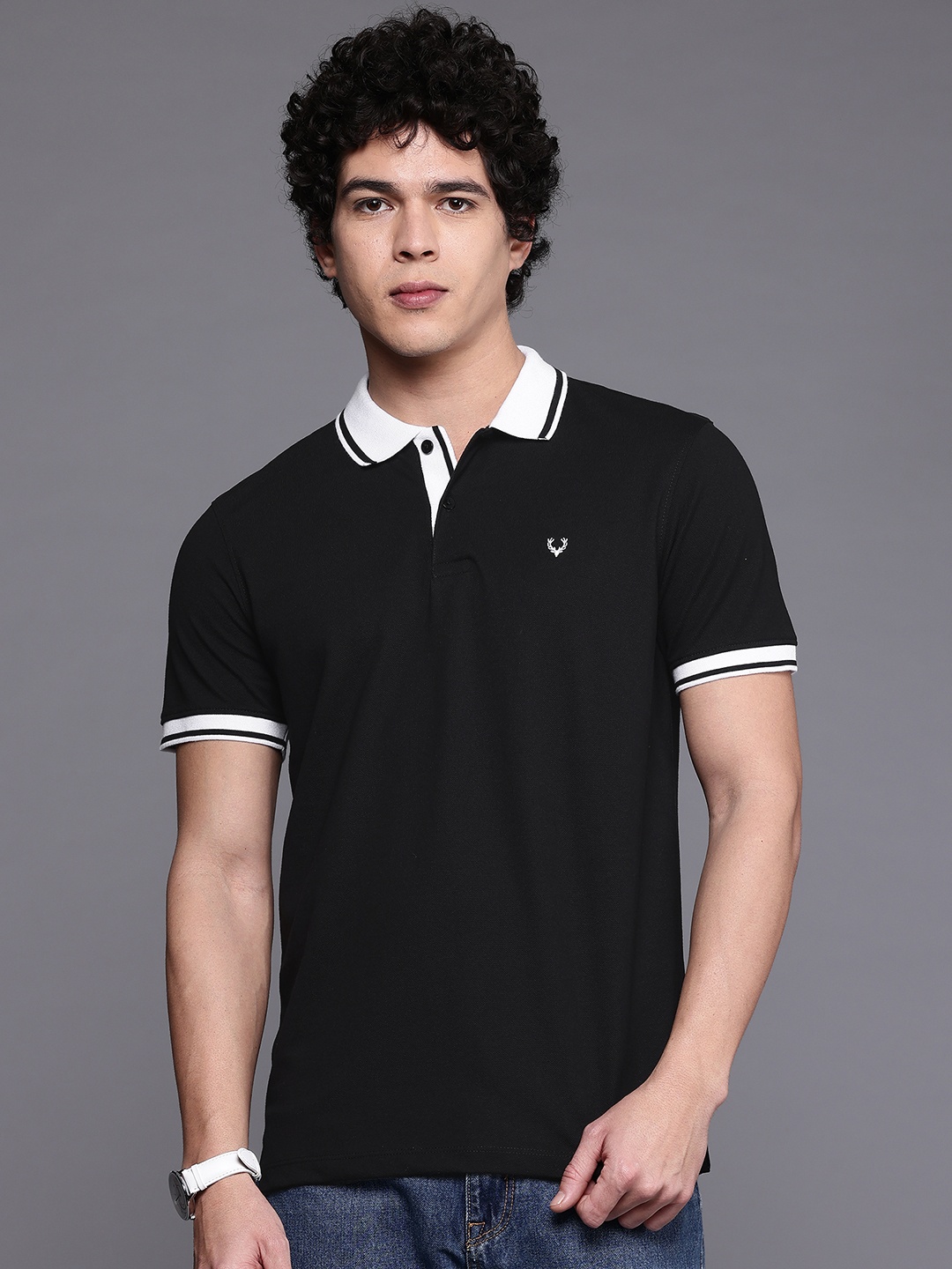 

Allen Solly Solid Polo Collar T-shirt with Contrast Collar, Black