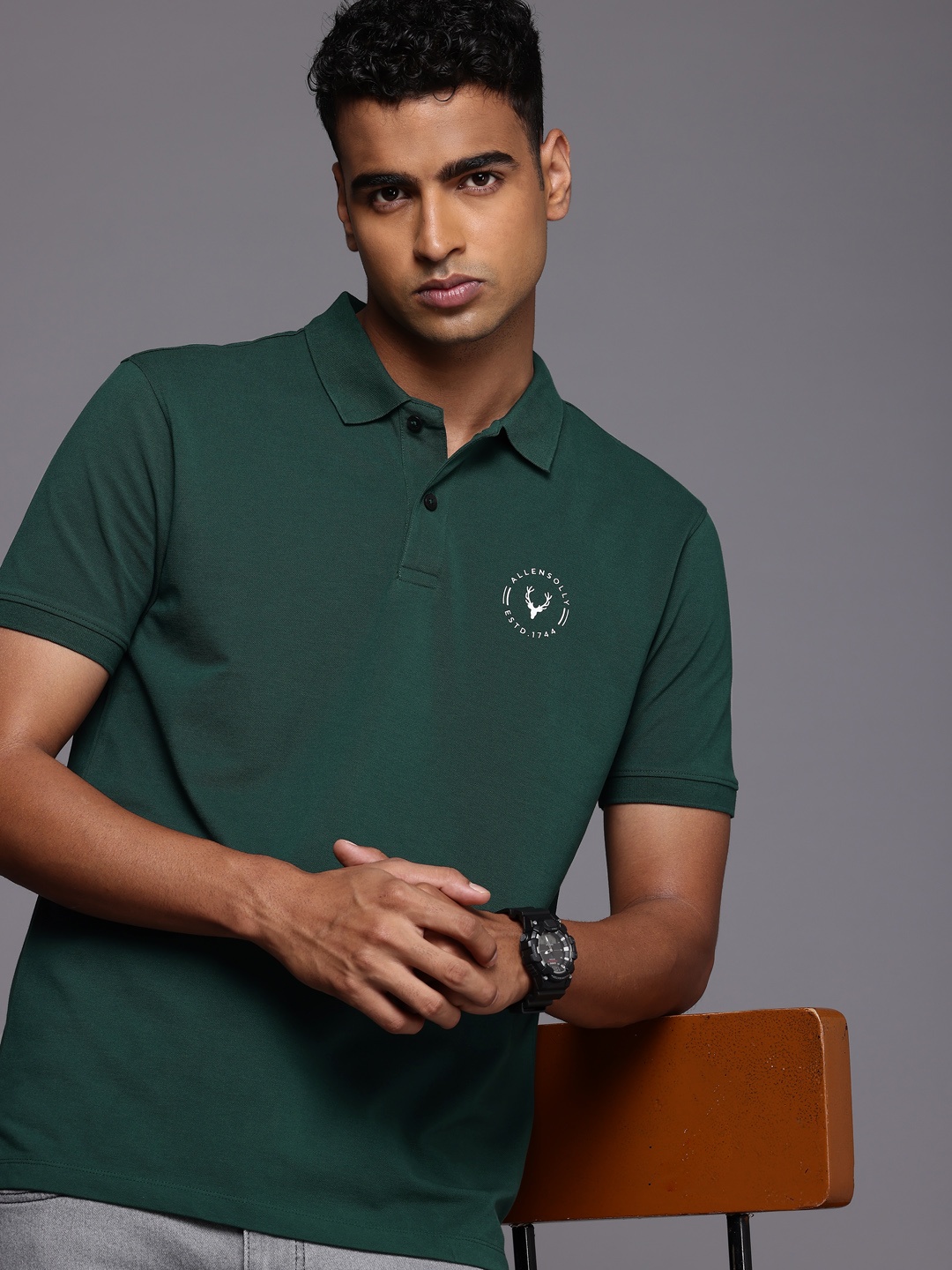 

Allen Solly Solid Polo Collar Casual T-shirt, Green