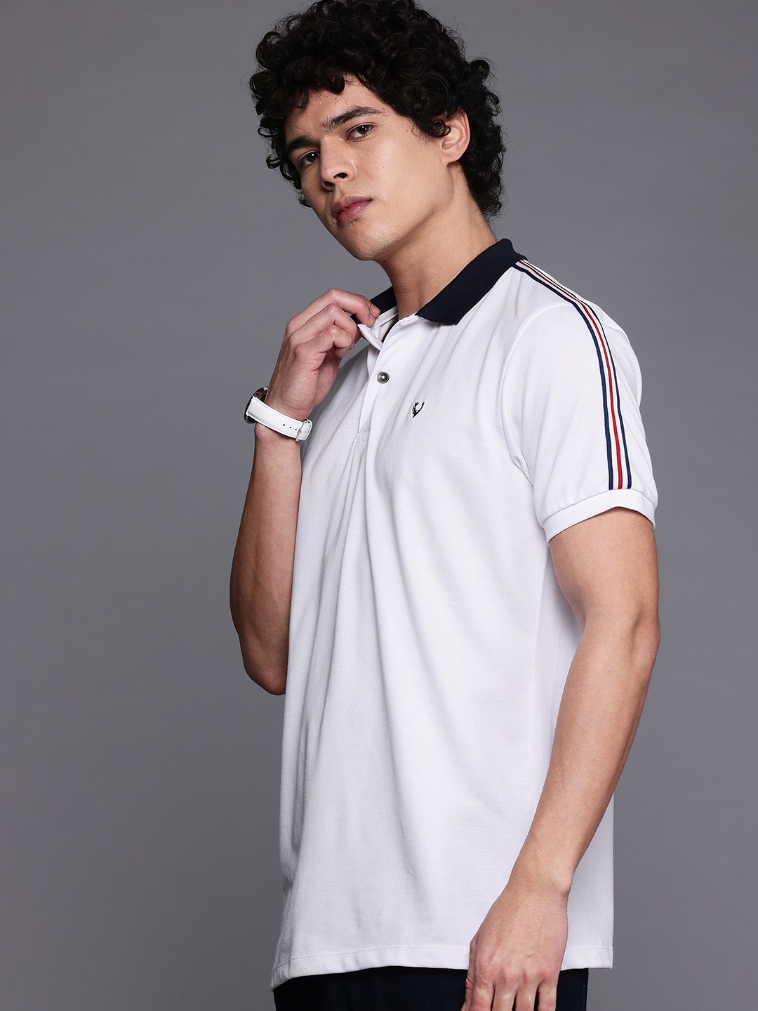 

Allen Solly Solid Polo Collar T-shirt with Contrast Collar & Striped Detail, White