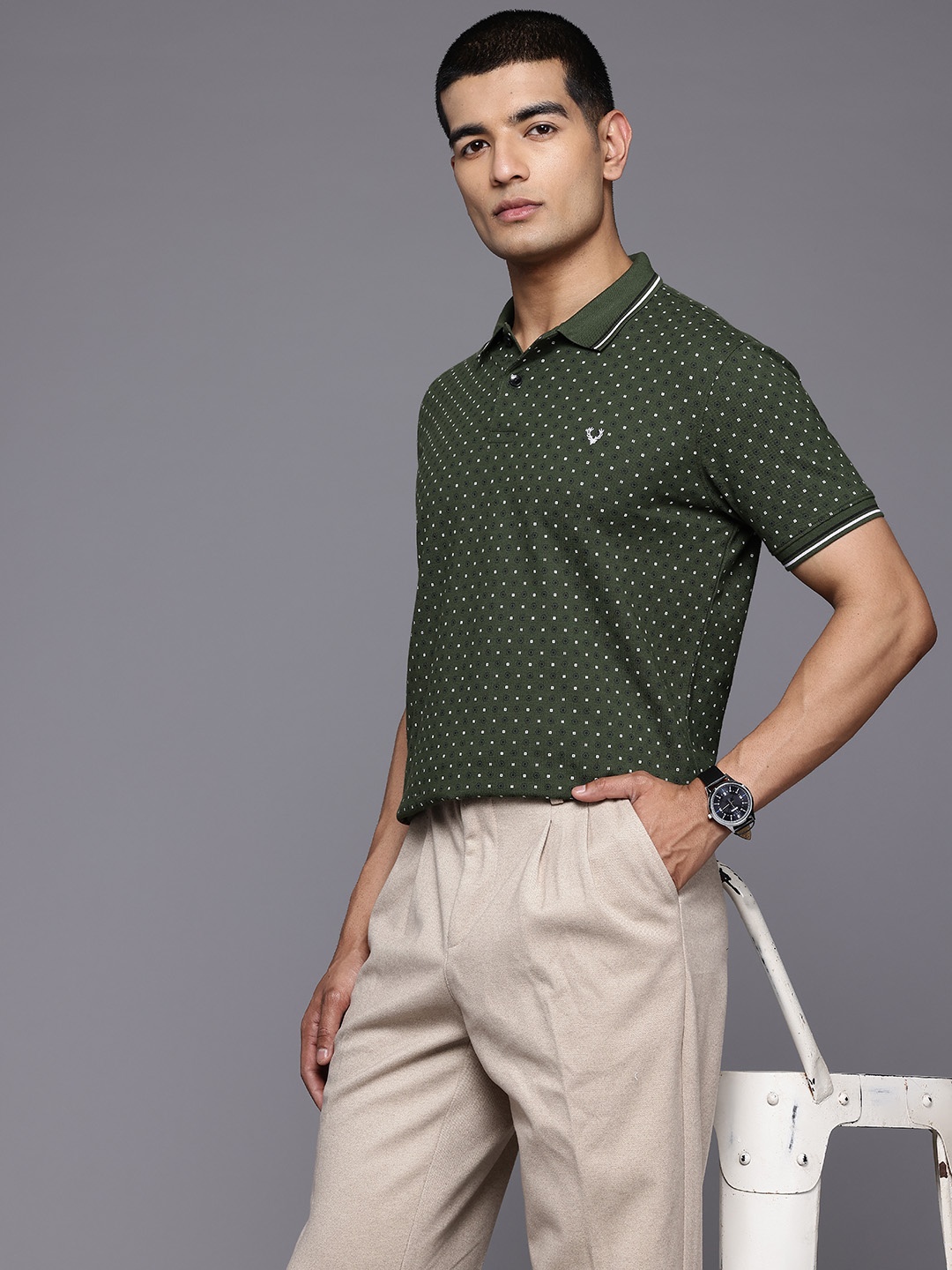 

Allen Solly Men Printed Polo Collar T-shirt, Olive