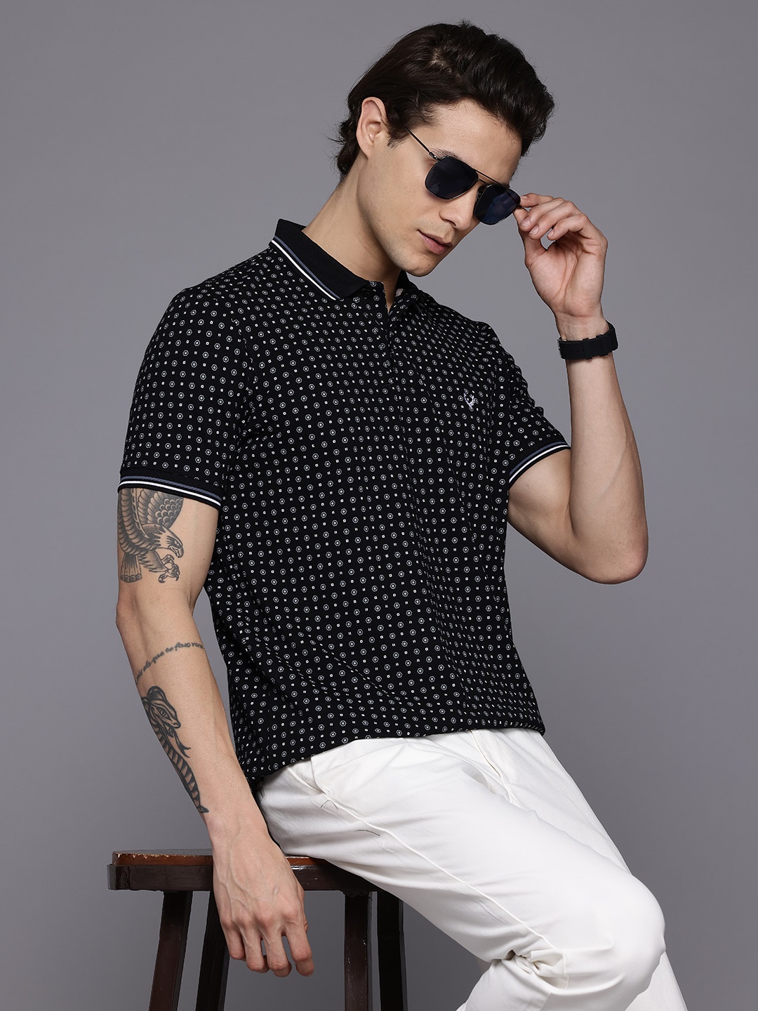 

Allen Solly Men Printed Polo Collar T-shirt, Black