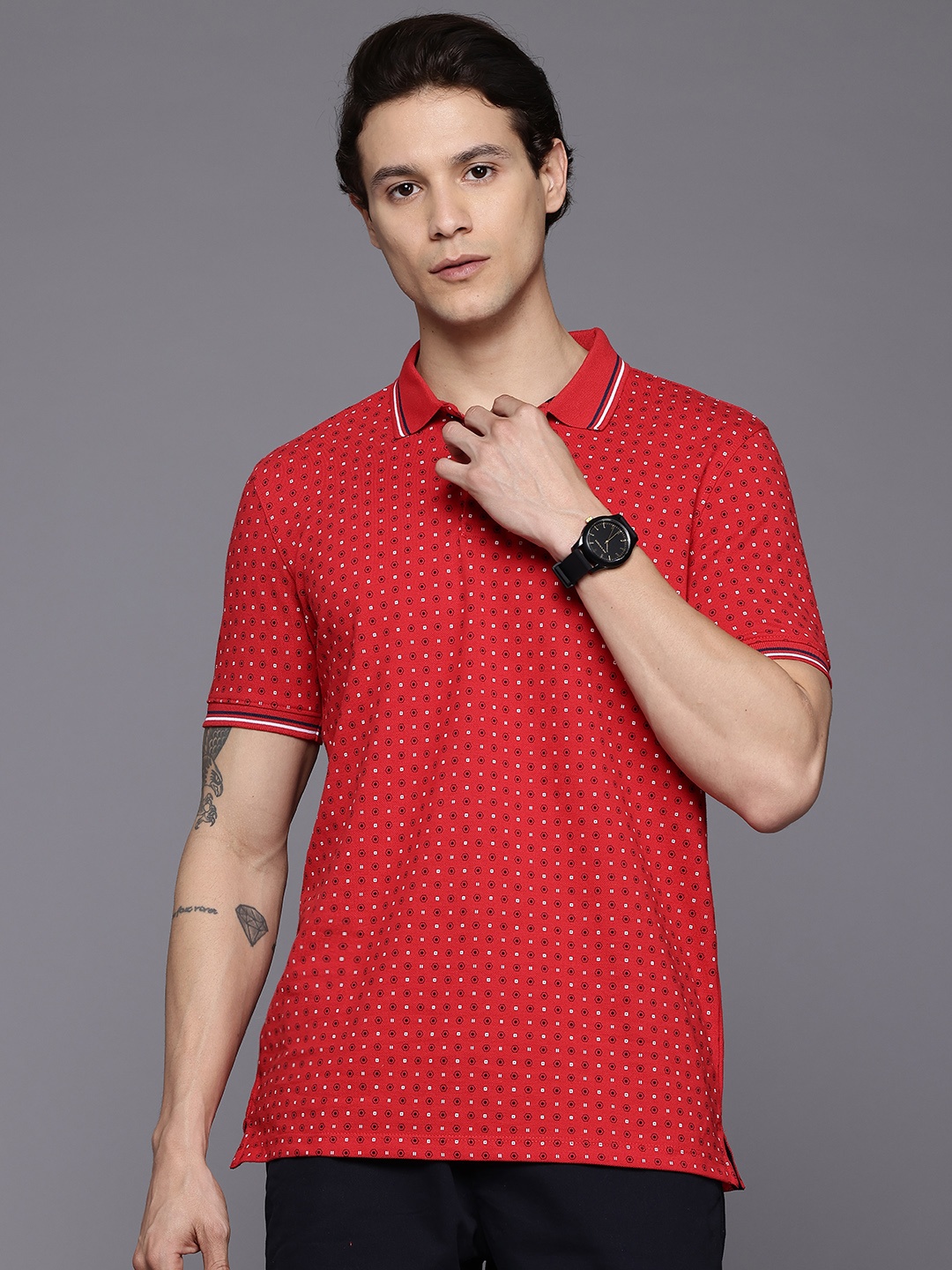 

Allen Solly Men Printed Polo Collar T-shirt, Red