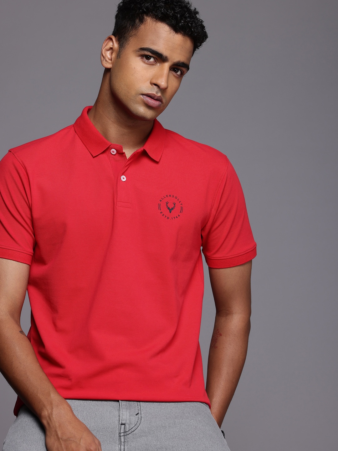 

Allen Solly Solid Polo Collar Casual T-shirt, Red