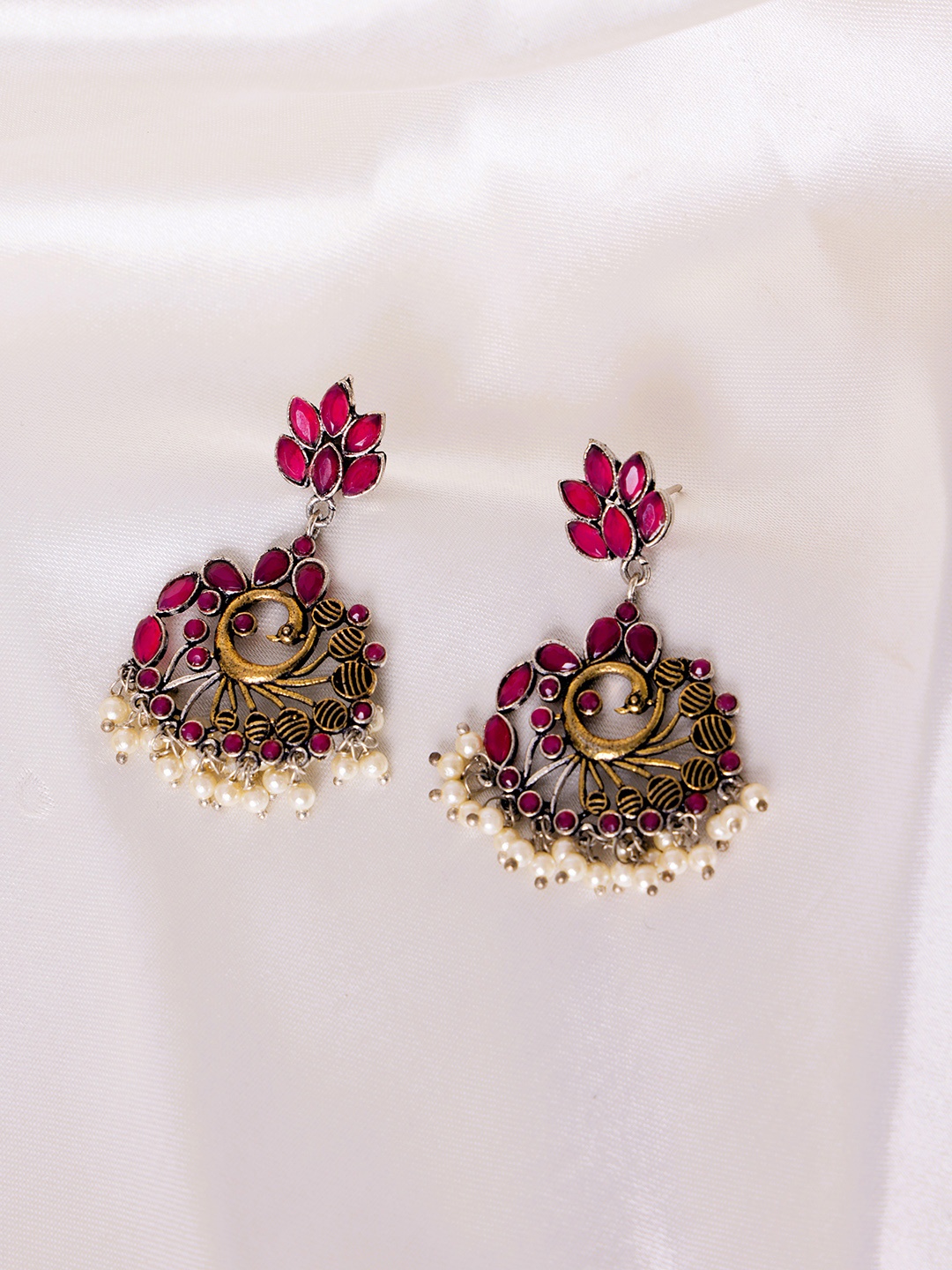 

Anouk Gold-Plated Stone Studded & Beaded Peacock Shaped Drop Earrings, Silver