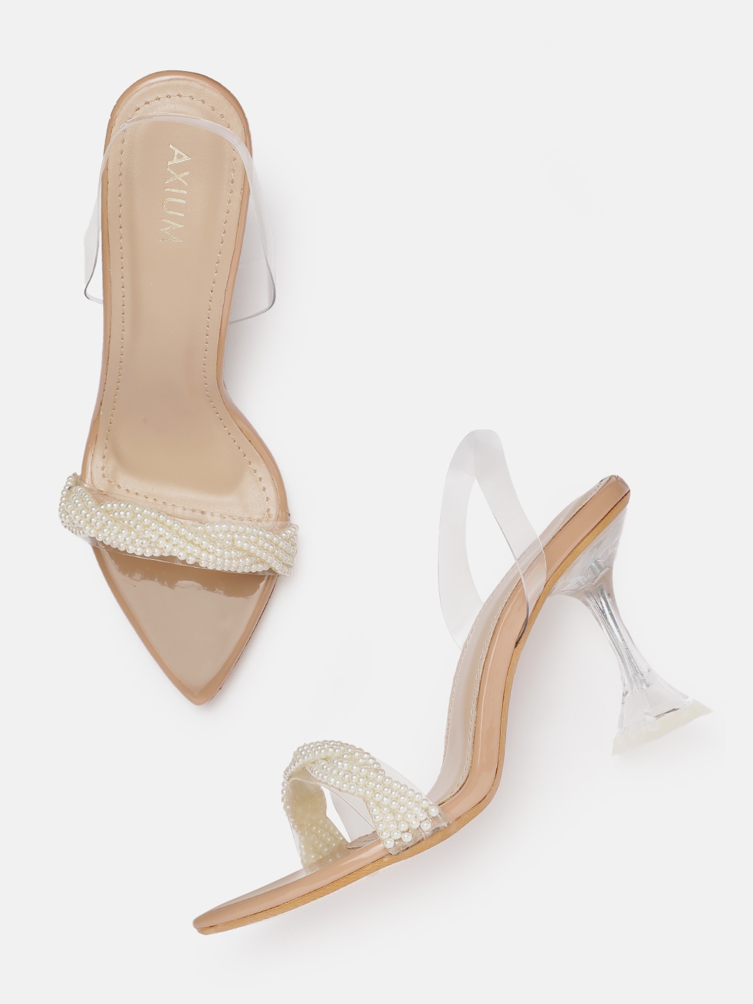 

AXIUM Pearl Embellished Slim Heeled Sandals, Beige