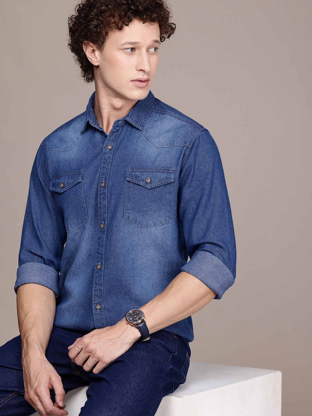 

French Connection Premium Slim Fit Denim Casual Shirt, Blue