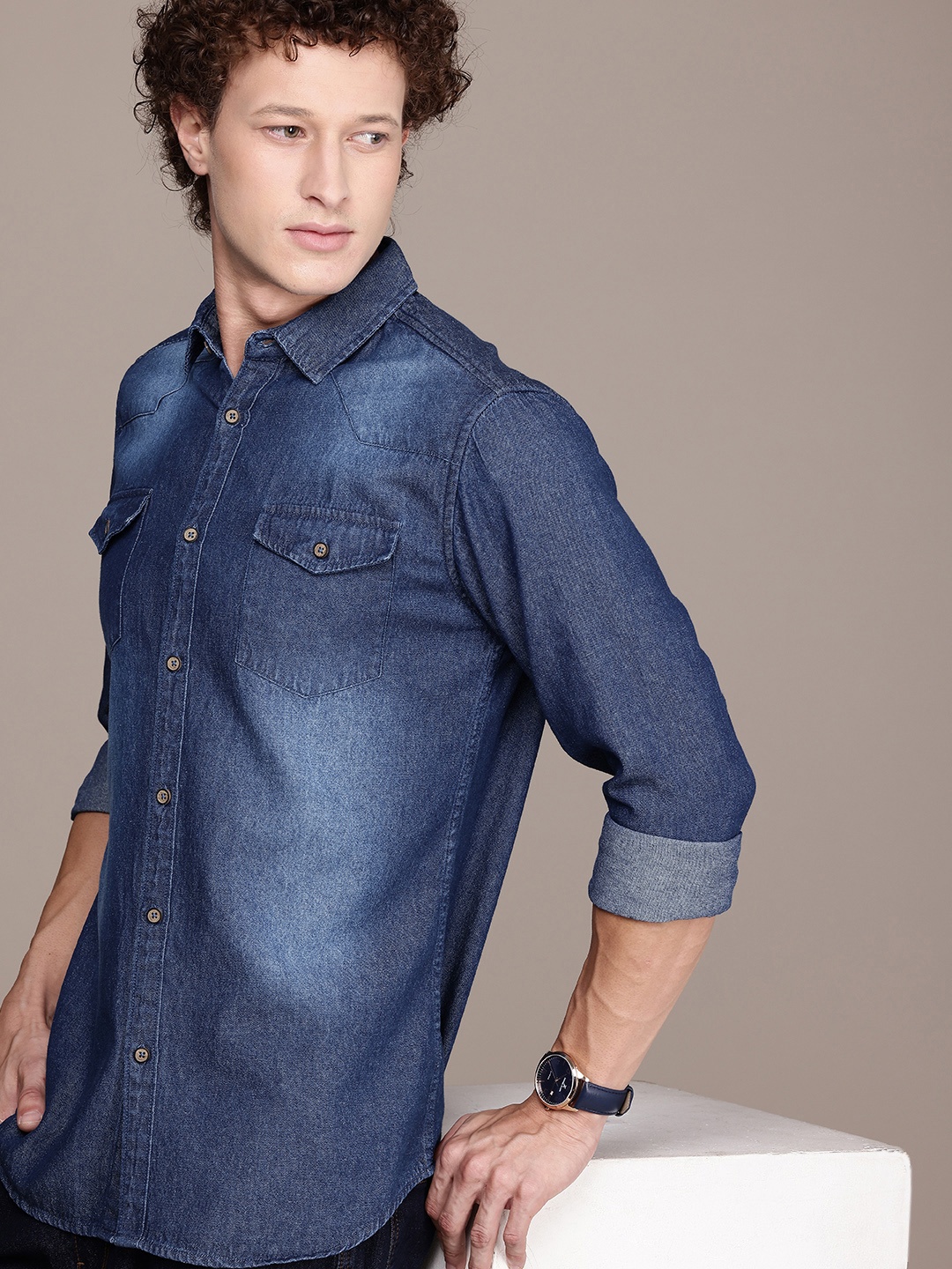 

French Connection Premium Slim Fit Denim Casual Shirt, Navy blue