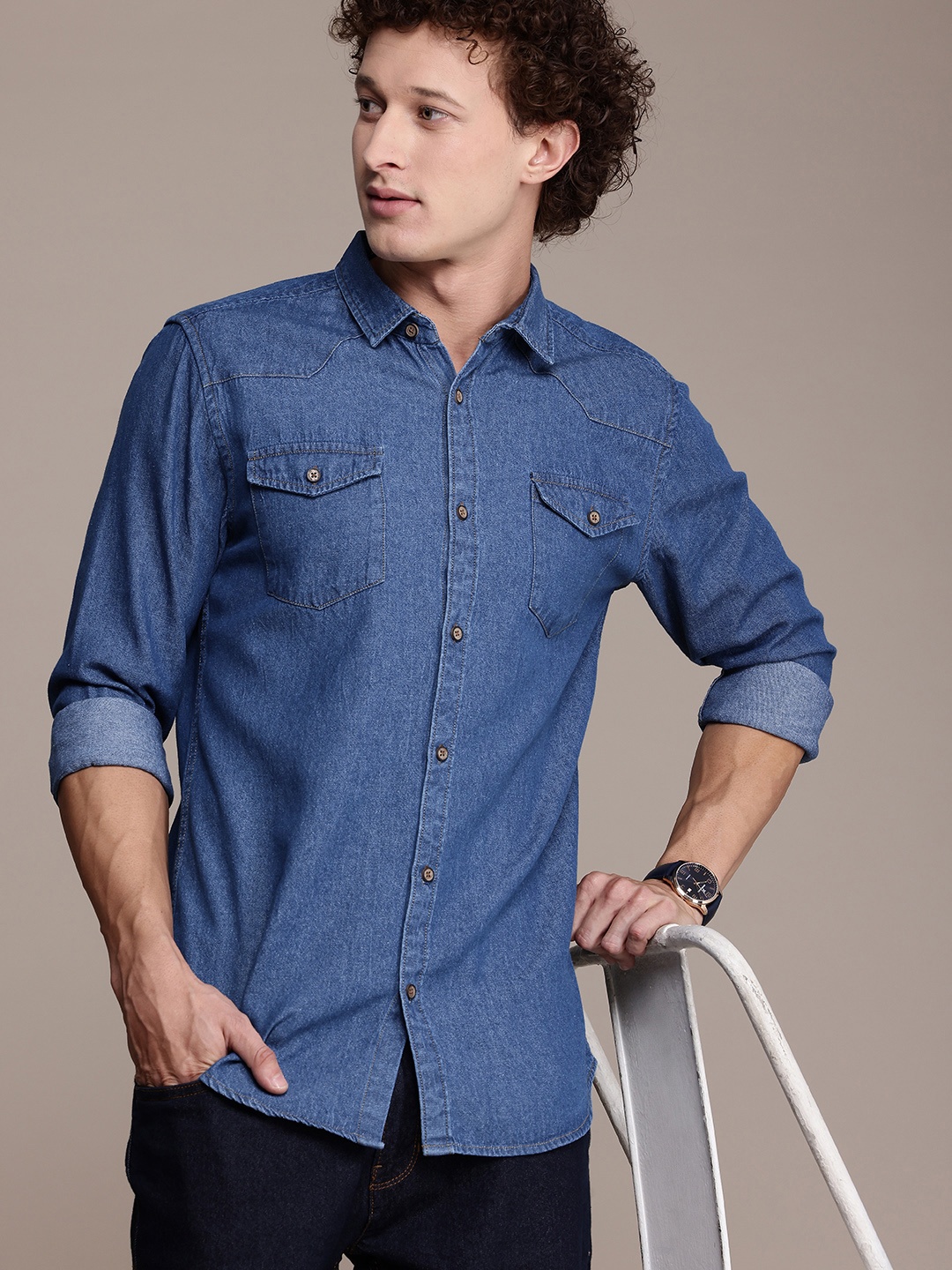 

French Connection Premium Slim Fit Casual Denim Shirt, Blue