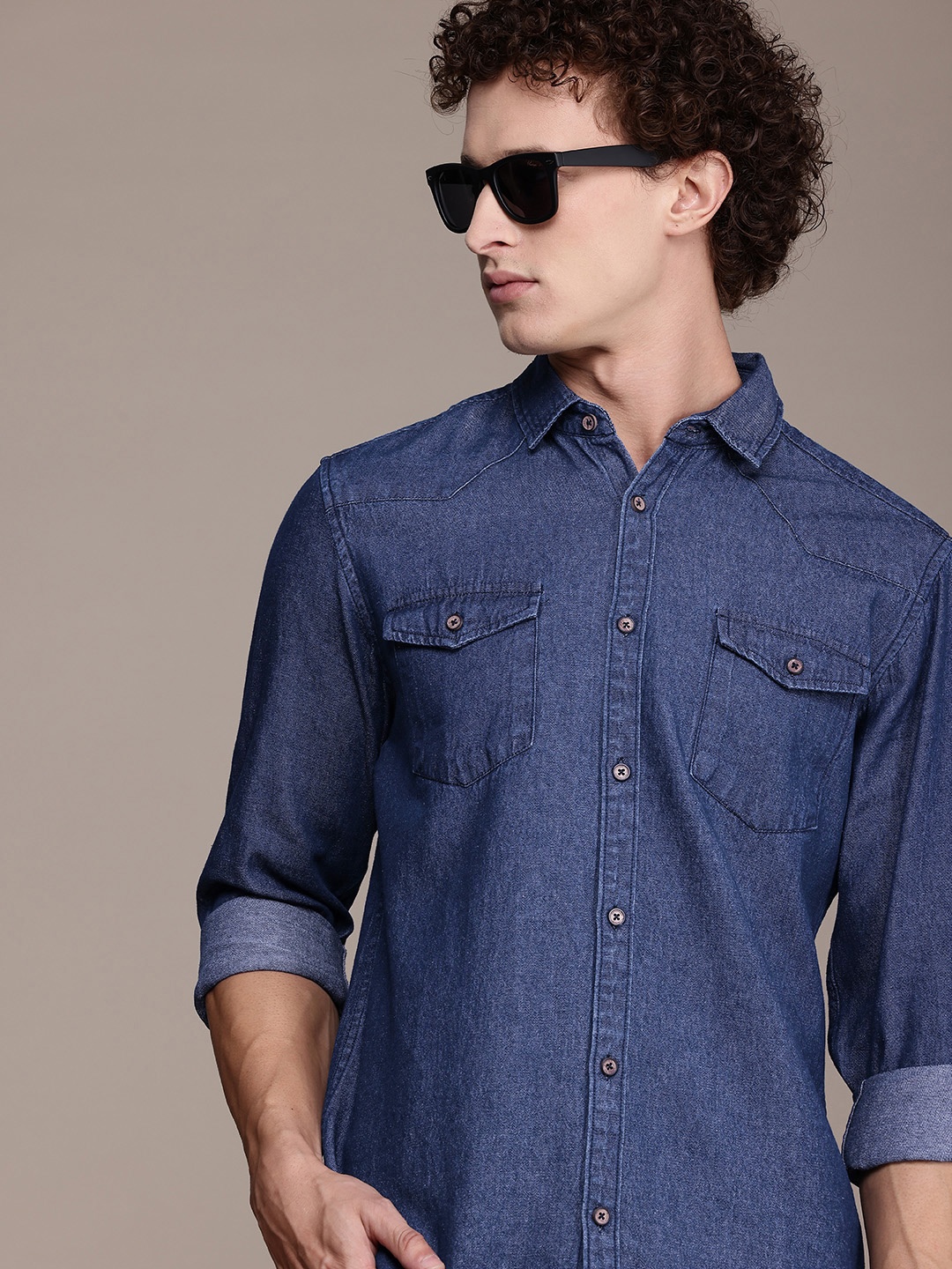 

French Connection Premium Slim Fit Denim Casual Shirt, Navy blue