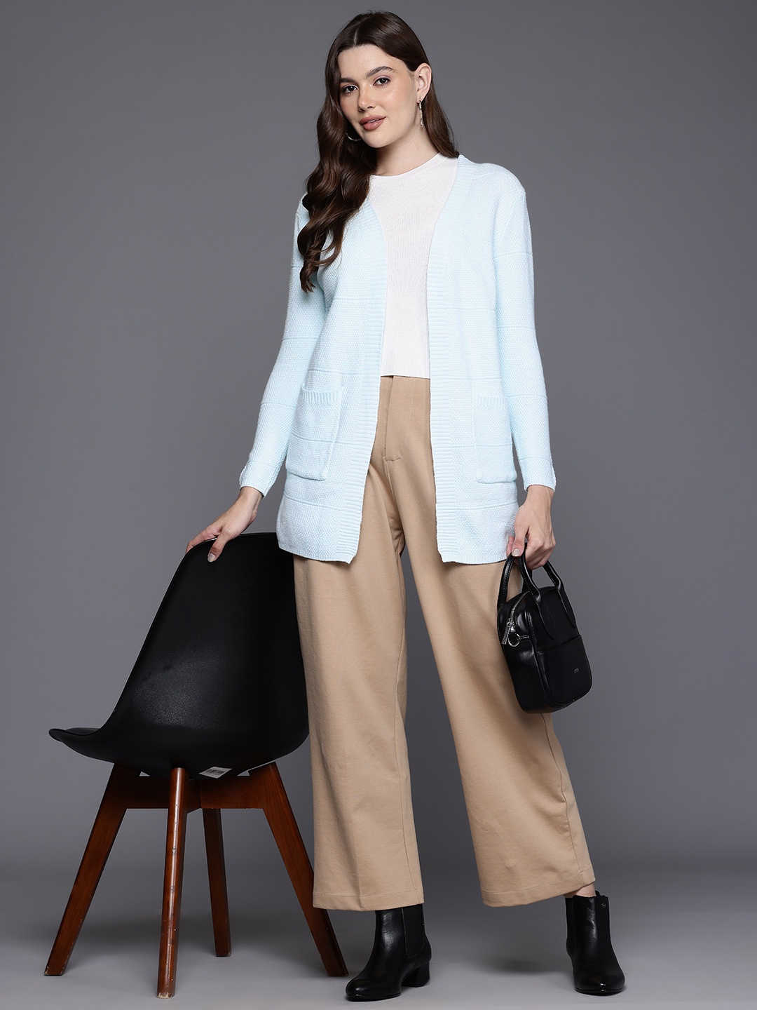 

Cayman Woollen Longline Cardigan, Turquoise blue