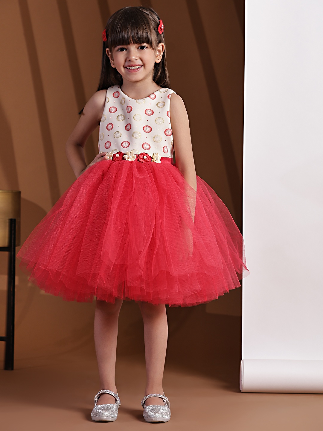 

Toy Balloon kids Girls Polka Dot Net Fit & Flare Dress, Coral