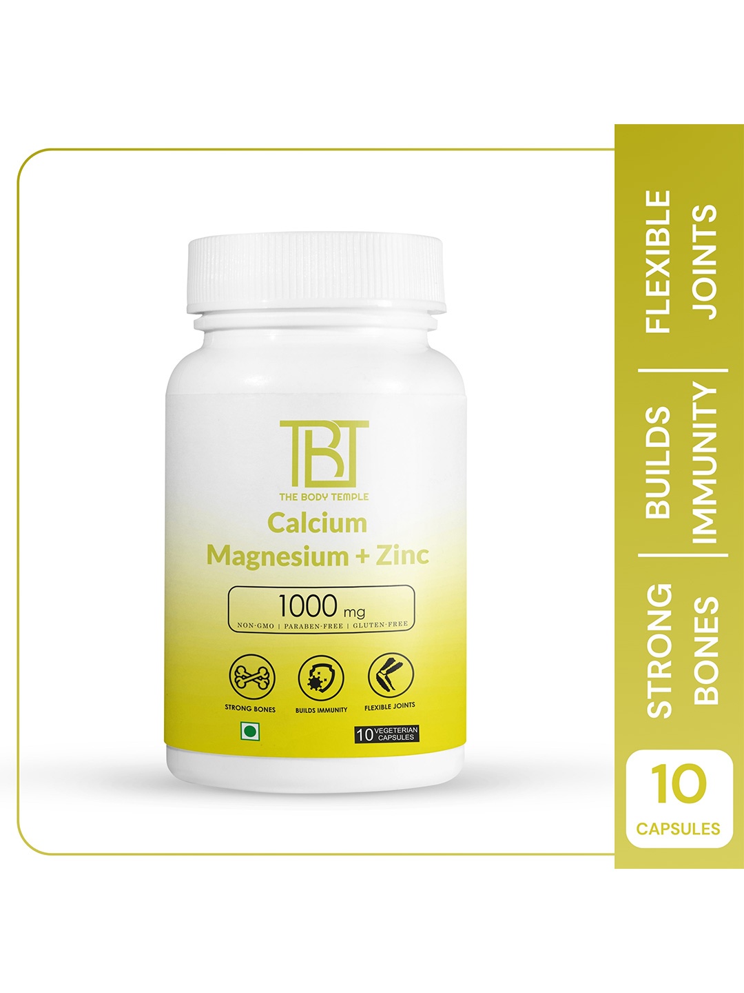 

The Body Temple Calcium Magnesium Zinc Capsules With Vitamin D3 -10 Capsules, Yellow