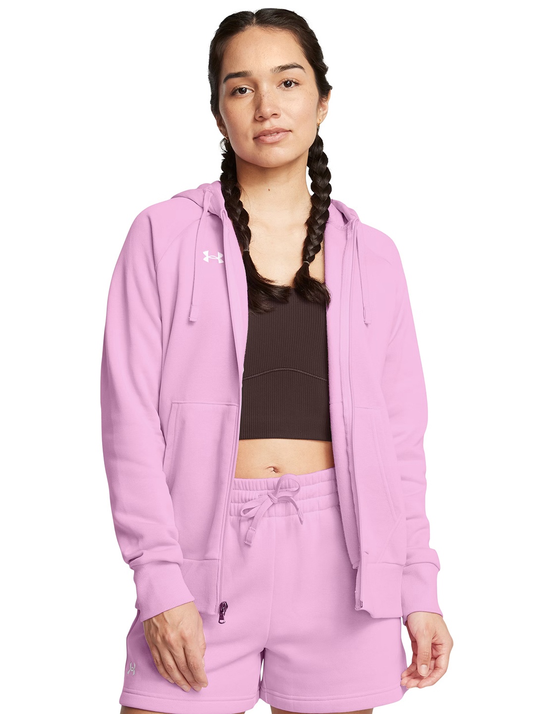 

UNDER ARMOUR Women Rival Fleece Full Zip Hoodie, Pink