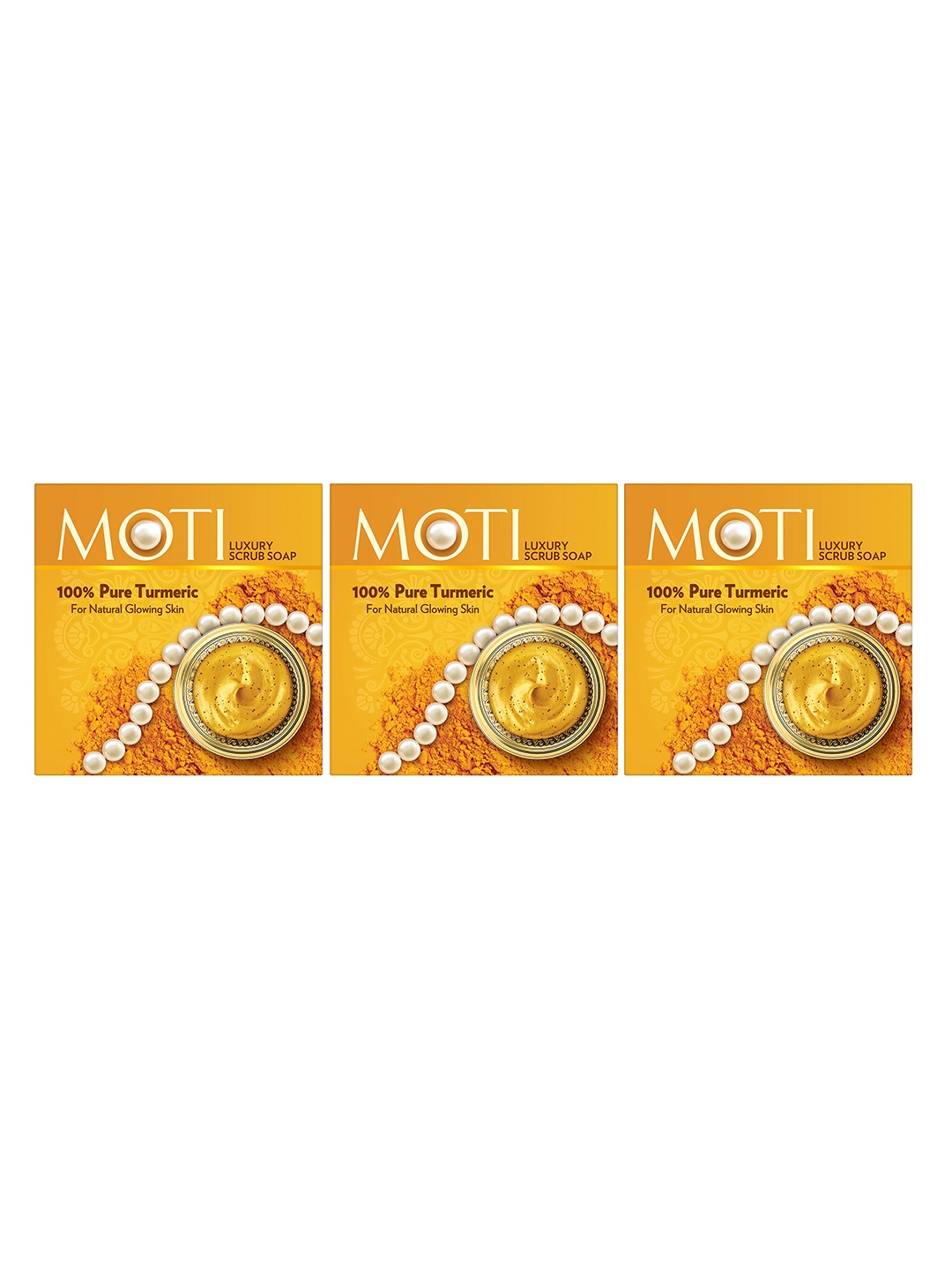 

MOTI Set Of 3 100% Pure Haldi Ubtan Soap For Natural Glow - 150g Each, Mustard