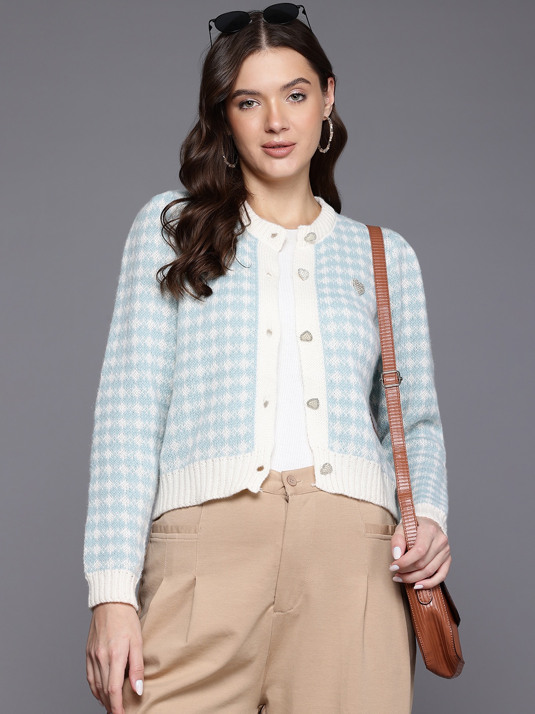 

Cayman Self Design Woollen Cardigan, Blue