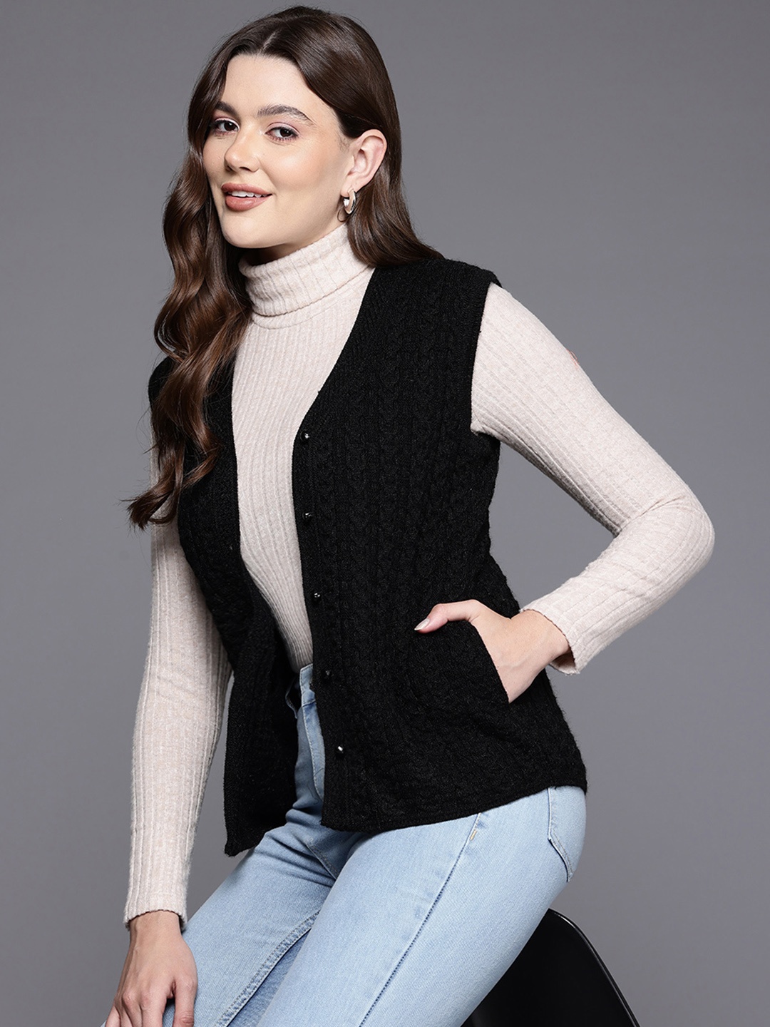 

Cayman Ribbed Woollen Cardigan, Black