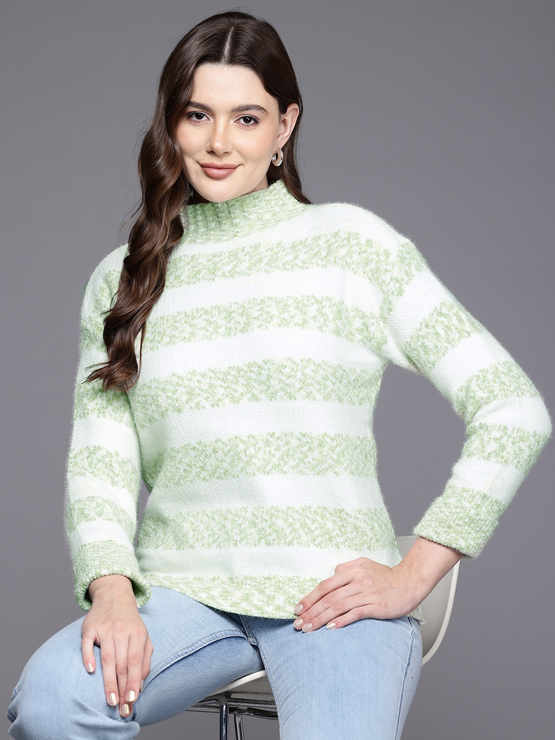 

Cayman Striped Woollen Pullover, Sea green