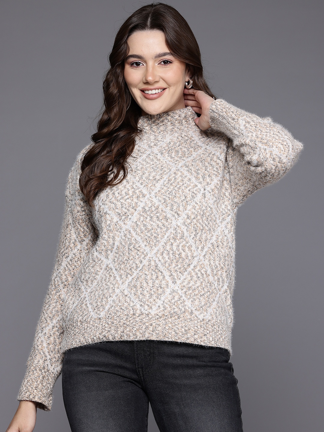 

Cayman Geometric Woollen Pullover, Beige