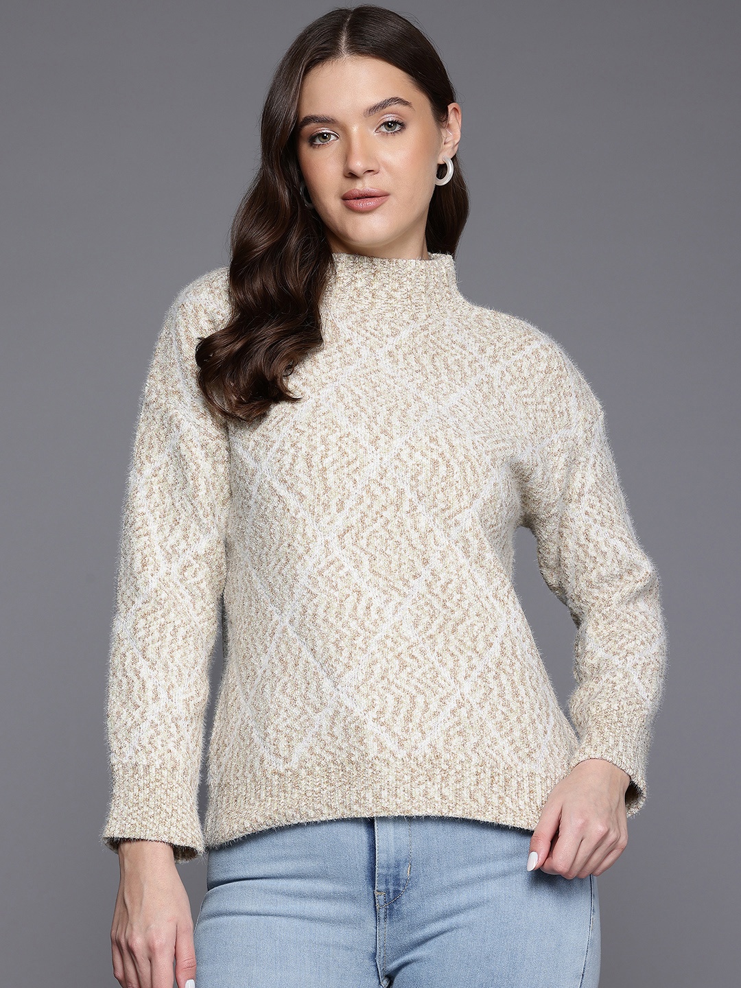 

Cayman Geometric Woollen Pullover, Camel brown
