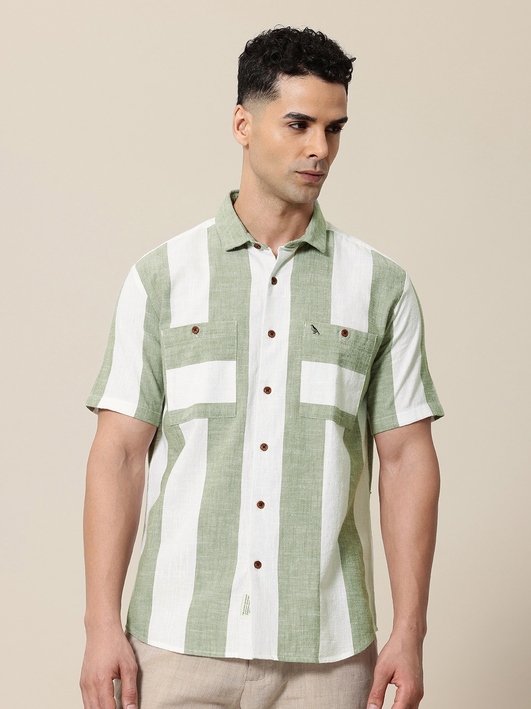

Mr Bowerbird Premium Striped Casual Shirt, Olive