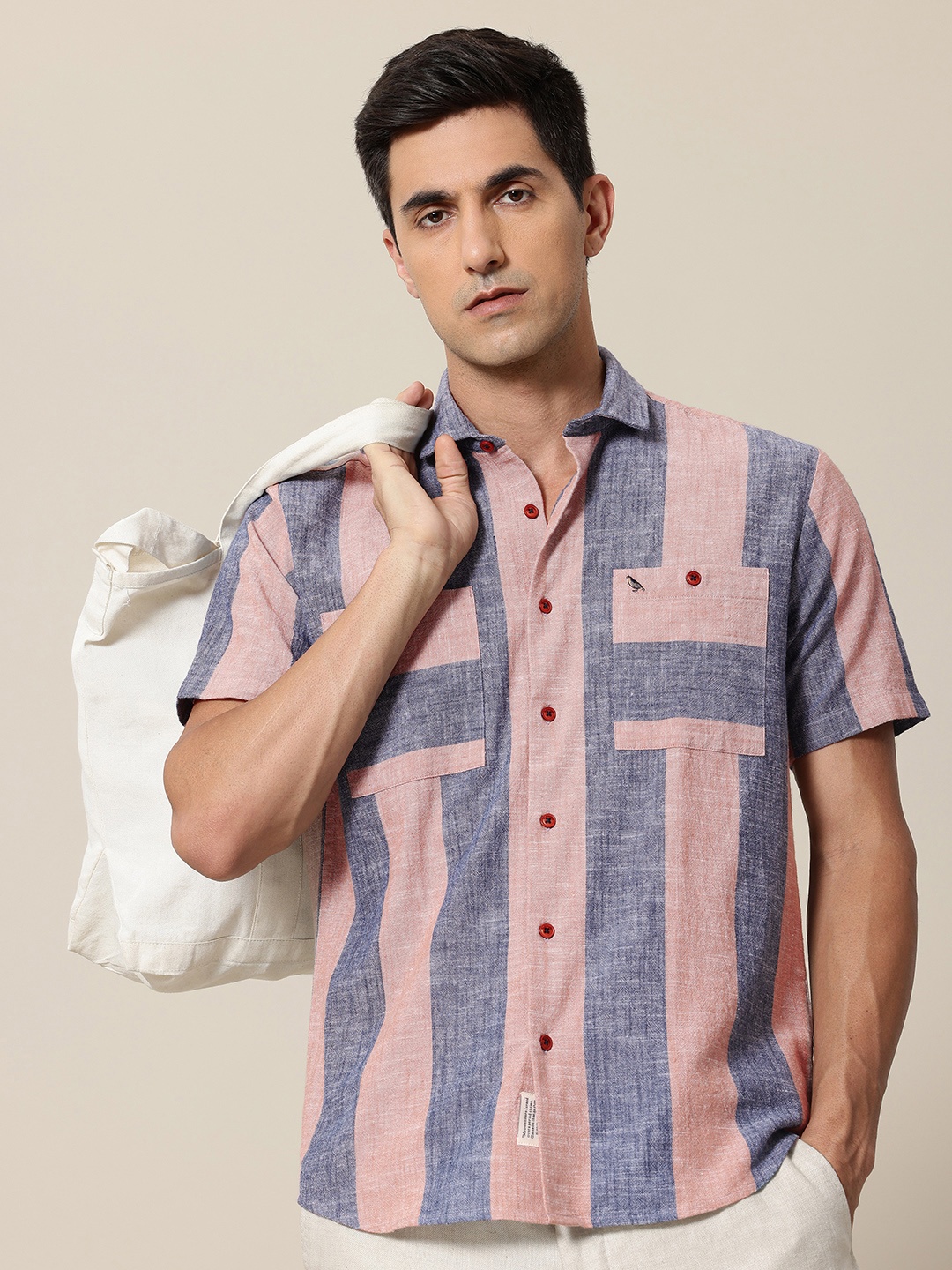 

Mr Bowerbird Premium Striped Casual Shirt, Peach