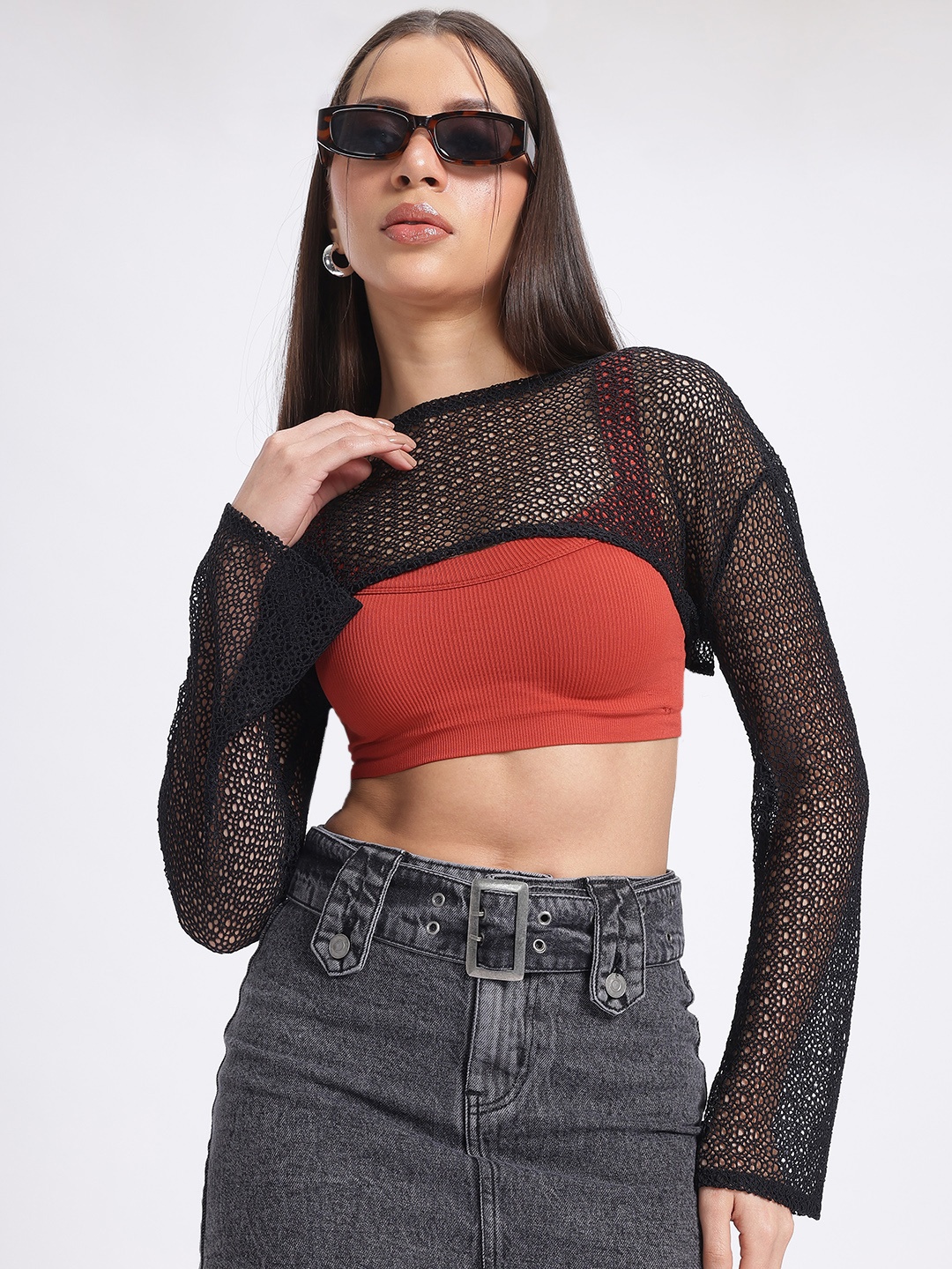 

glitchez Midnight Reverie Lace Super Crop Top, Black