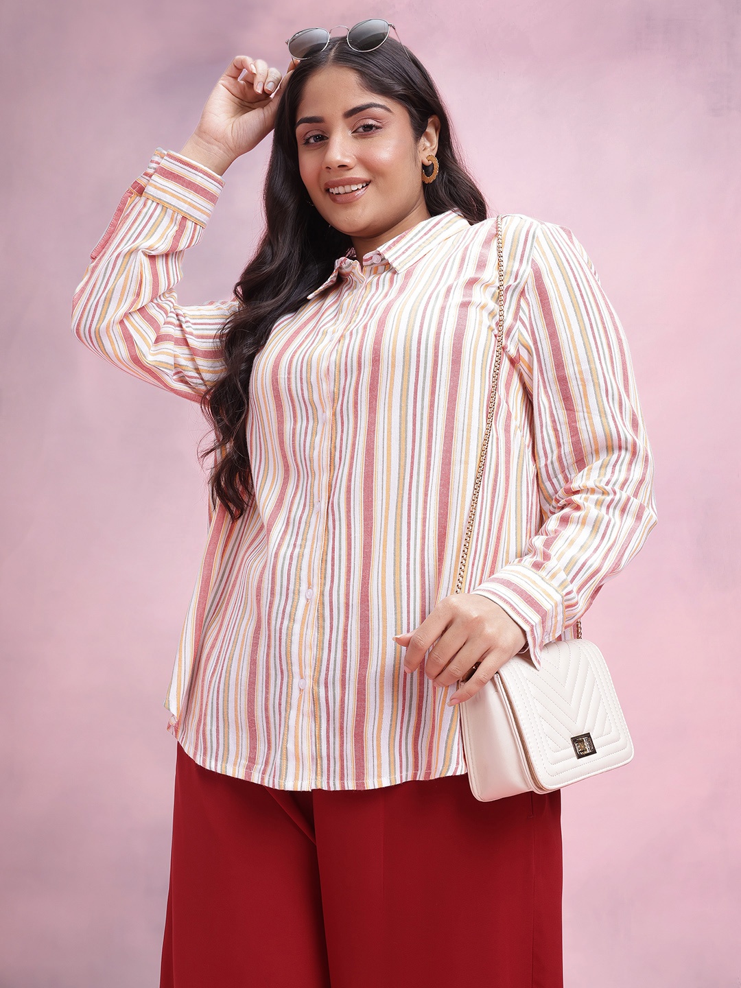 

DressBerry Curve Striped Shirt, Red