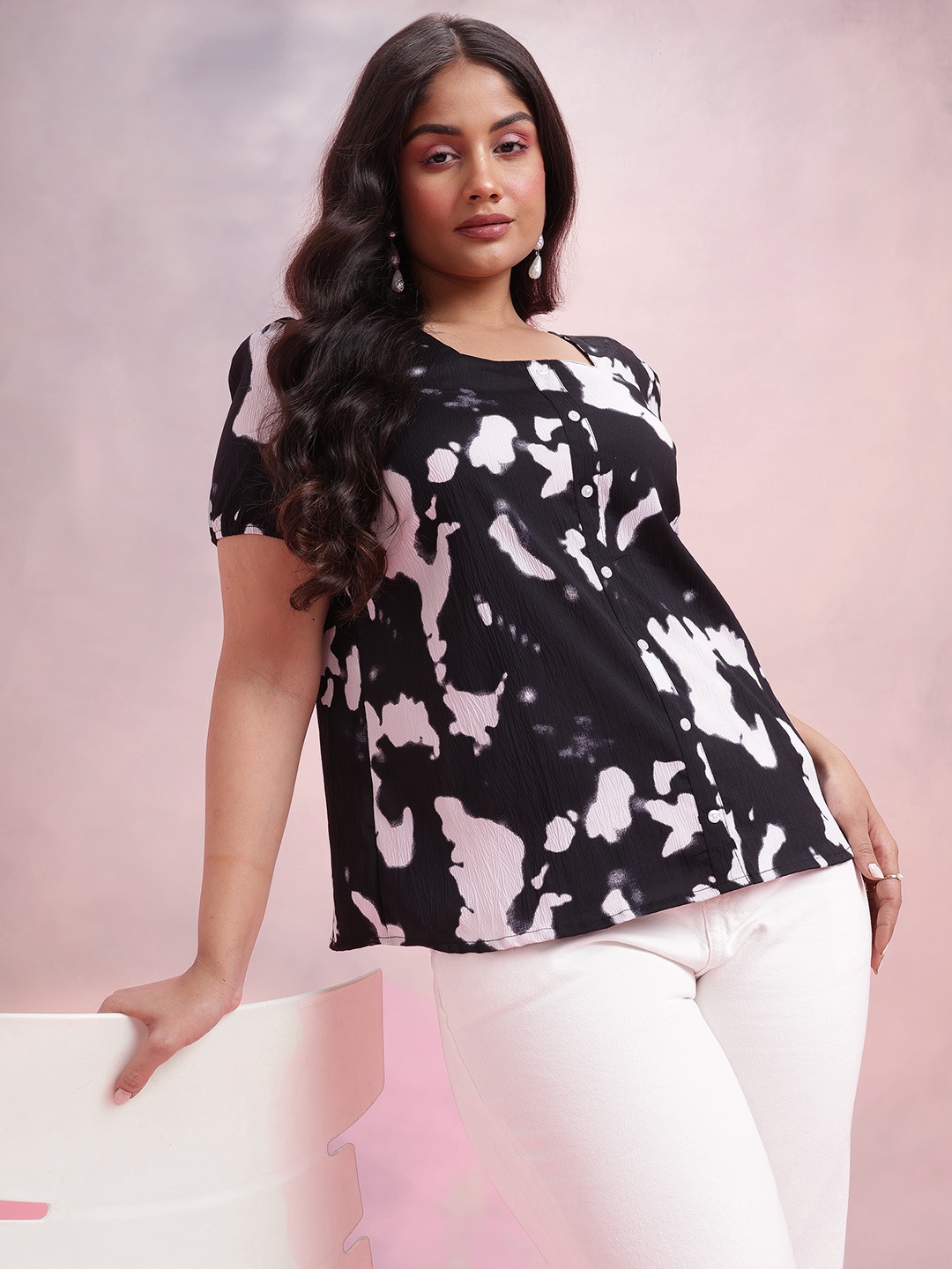 

DressBerry Curve Plus Size Dyed Top, Black