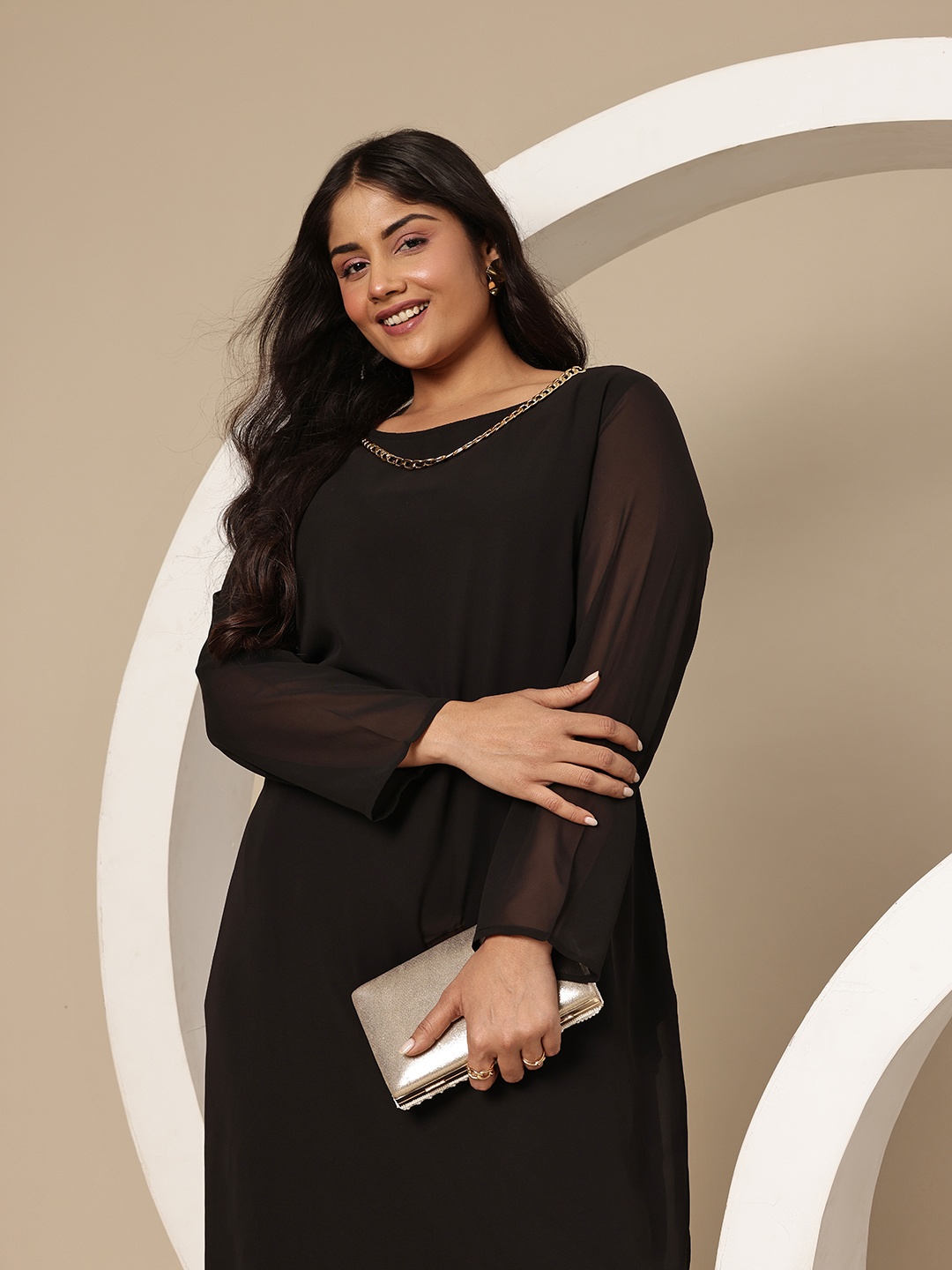 

Sztori Plus Size Puff Sleeve A-Line Dress, Black
