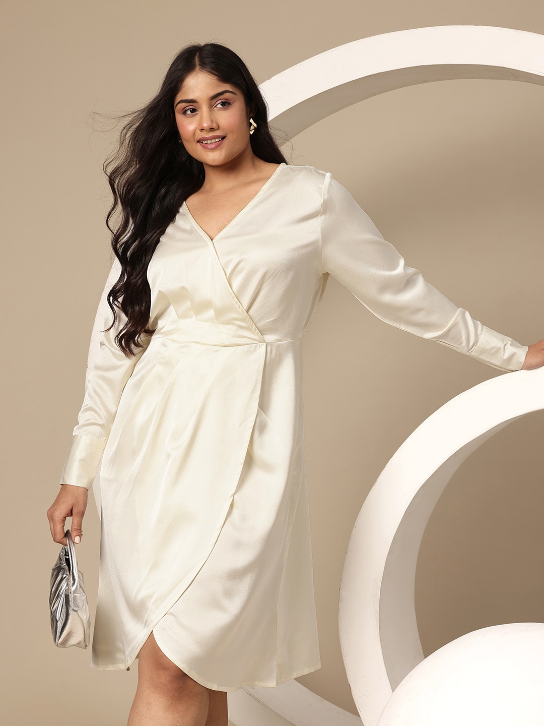 

Sztori Plus Size Satin Wrap Dress, Off white