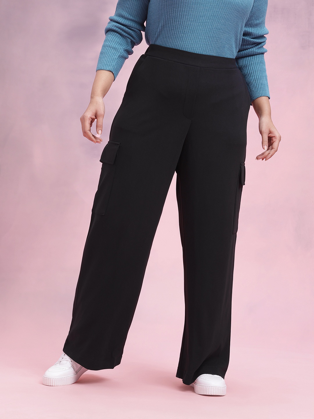 

DressBerry Curve Women Plus Size Cargo Trousers, Black