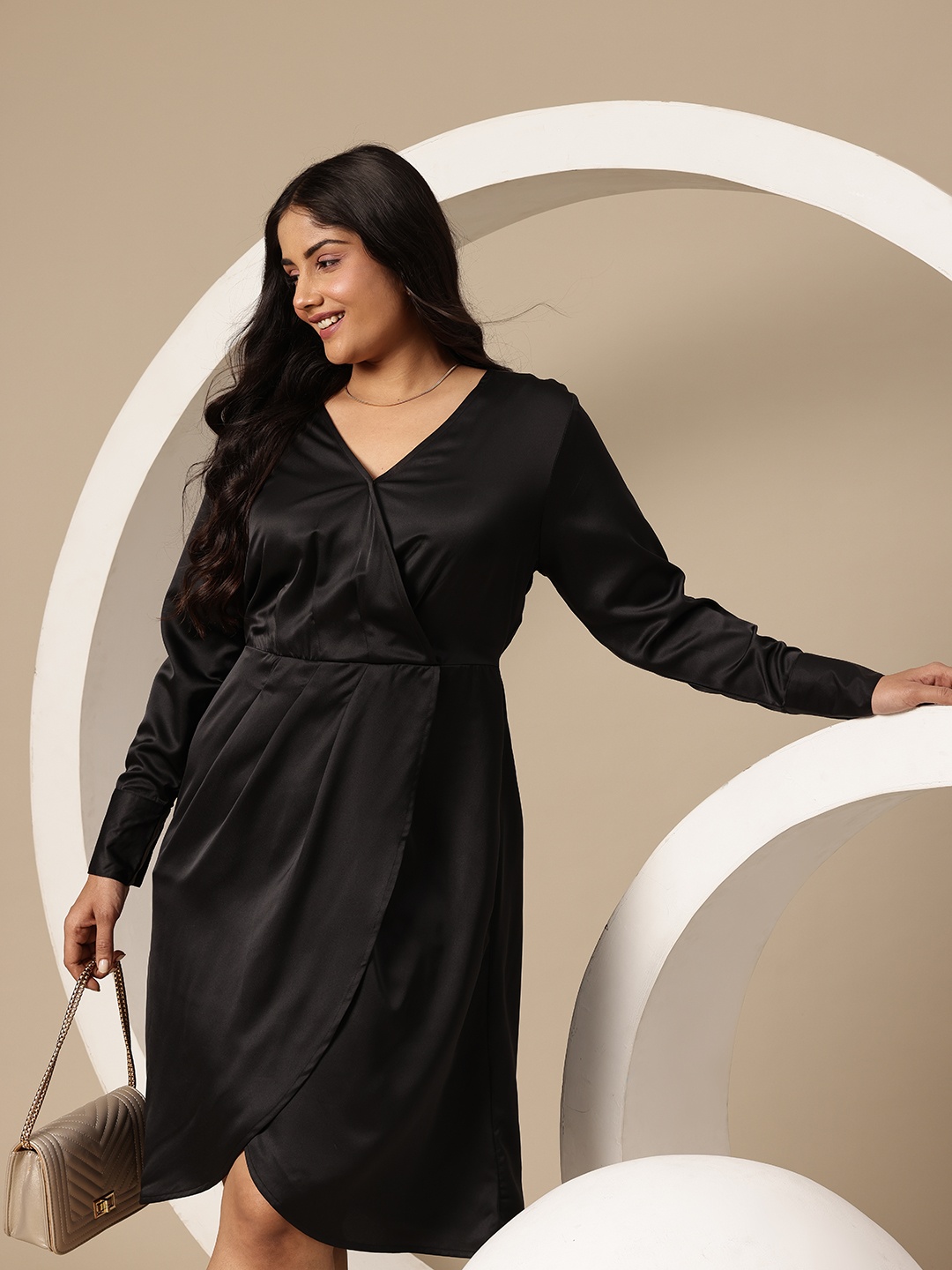 

Sztori Plus Size Satin Wrap Dress, Black