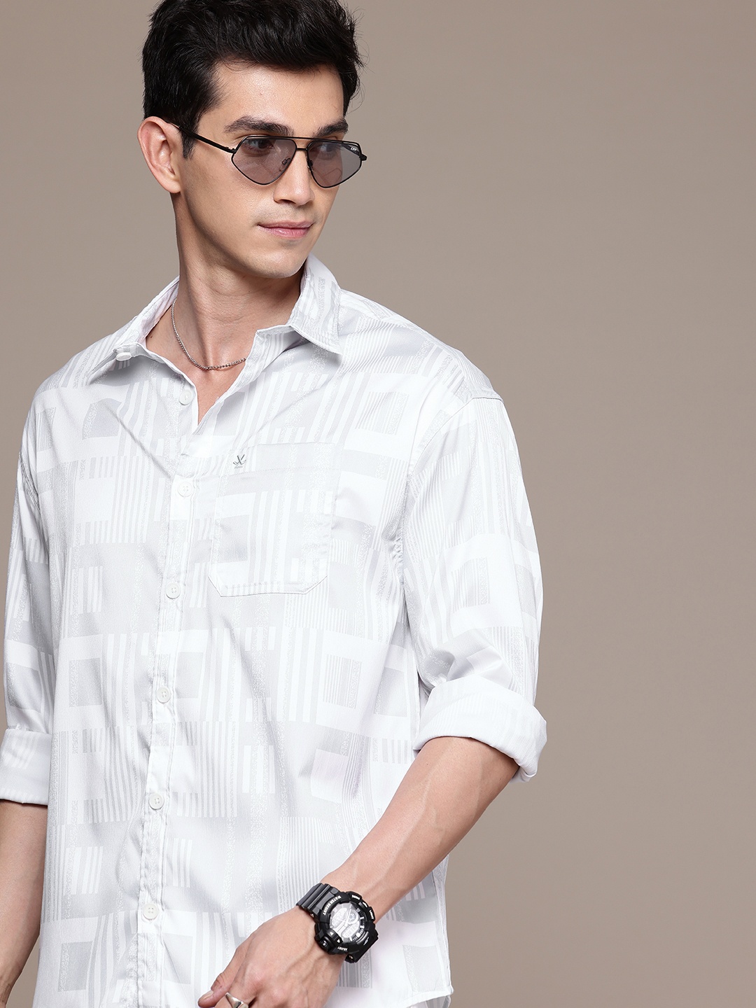 

WROGN Opaque Geometric Printed Casual Shirt, White