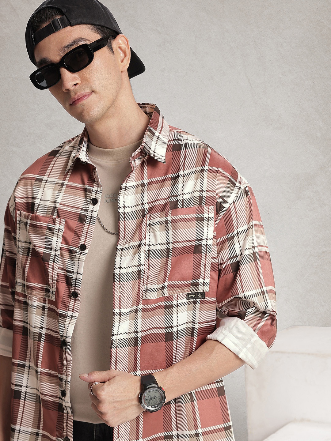 

WROGN Checked Oversized Casual Shirt, Brown