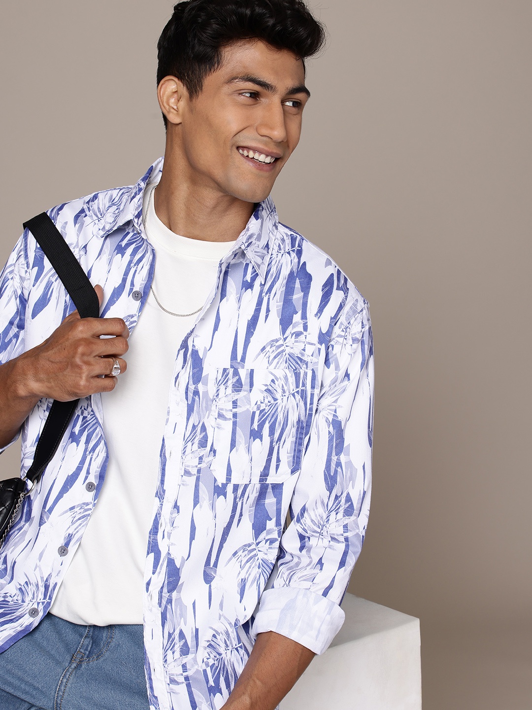

WROGN Comfort Fit Printed Casual Shirt, White