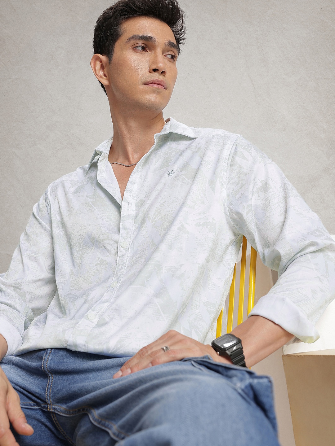 

WROGN Comfort Fit Abstract Printed Casual Shirt, Green