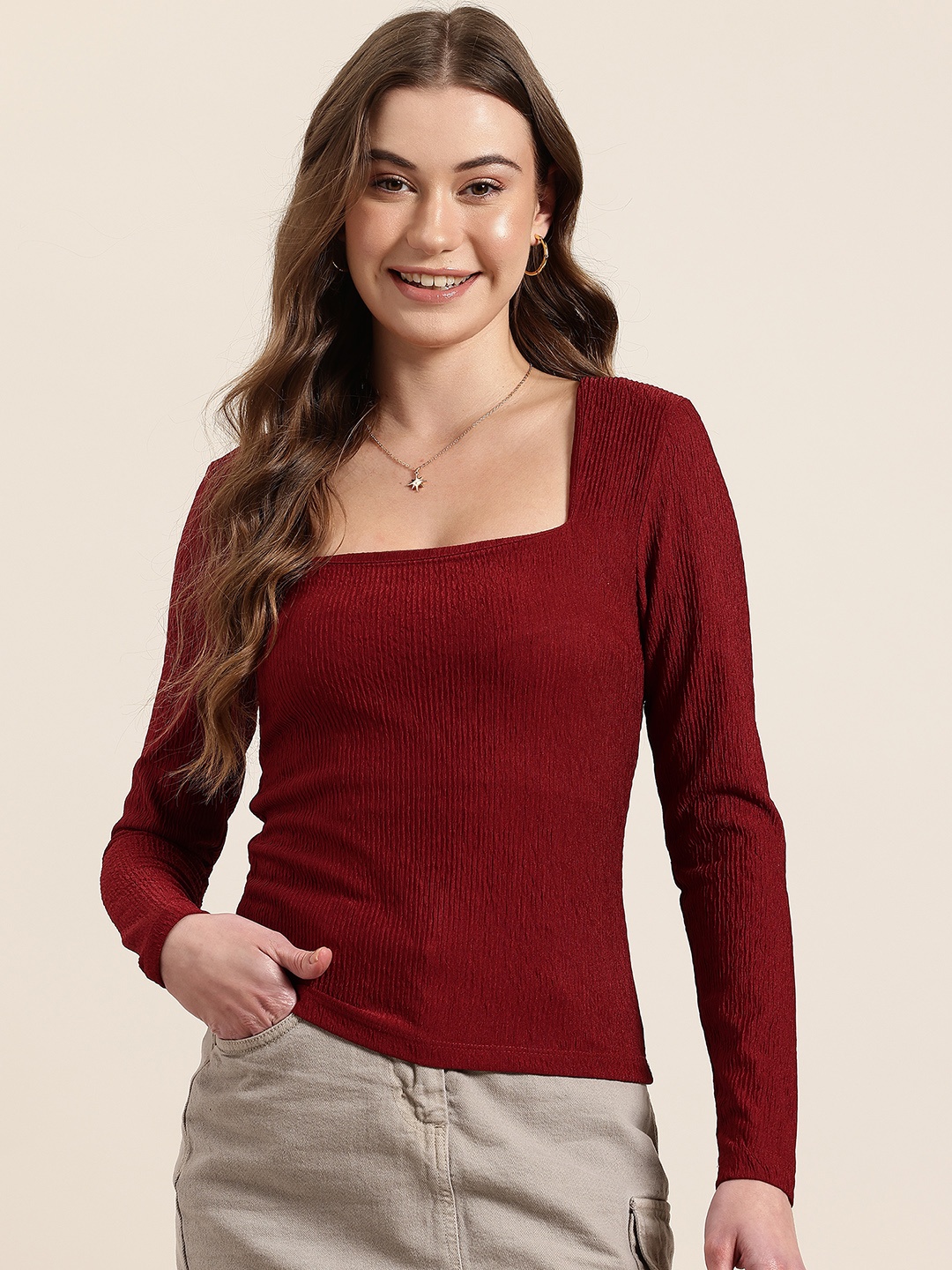 

HERE&NOW Square Neck Top, Maroon