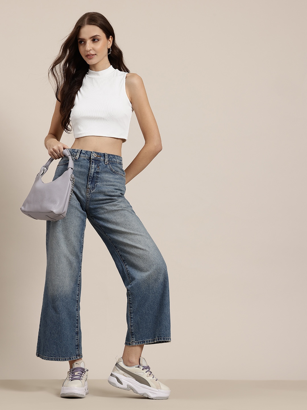 

HERE&NOW Ribbed Crop Fitted Top, White