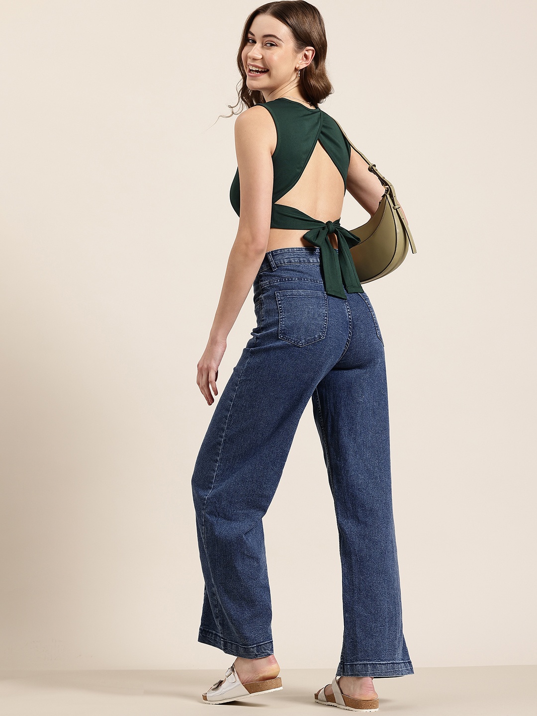

HERE&NOW Back Tie-Up Crop Top, Green