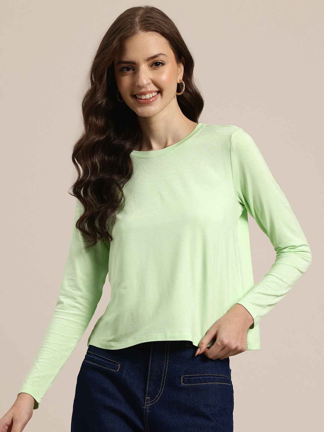 

HERE&NOW Drop-Shoulder Sleeves T-shirt, Lime green