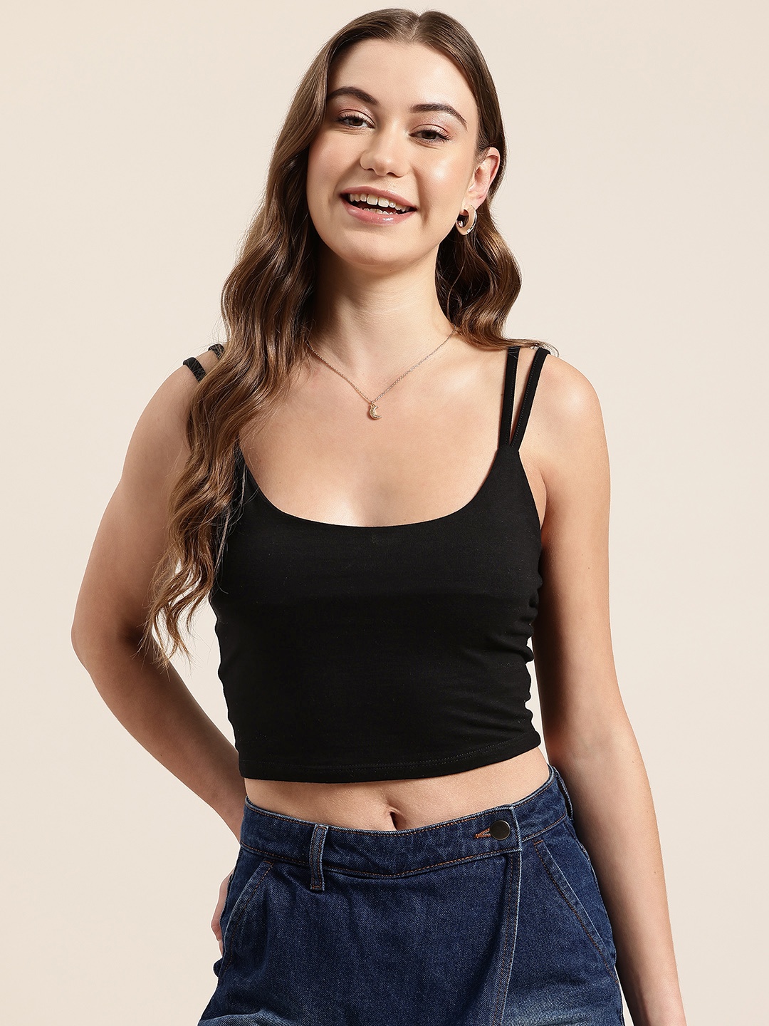 

HERE&NOW Scoop Neck Fitted Top, Black