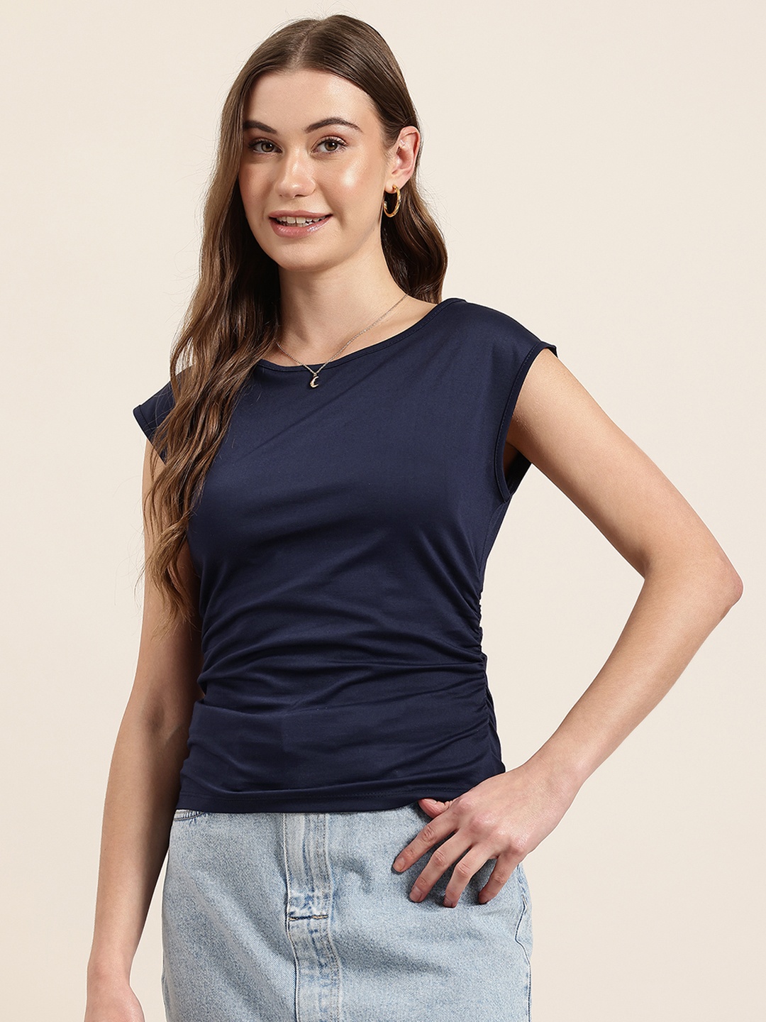 

HERE&NOW Ruched Extended Sleeves Top, Navy blue