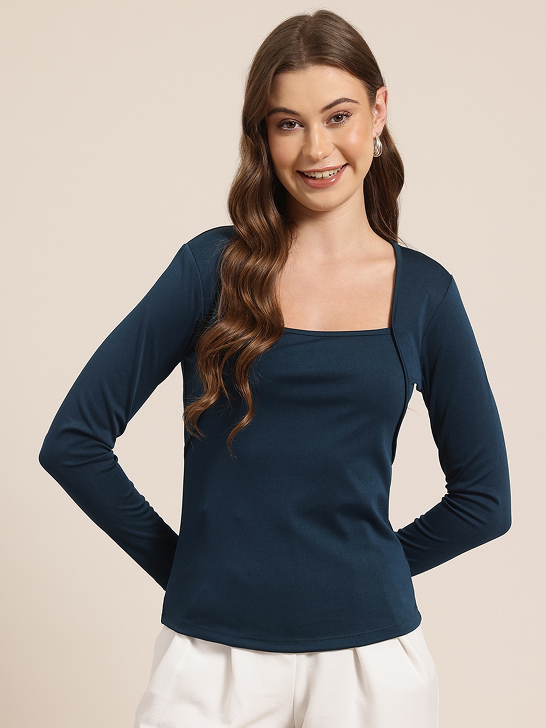 

HERE&NOW Square Neck Top, Navy blue