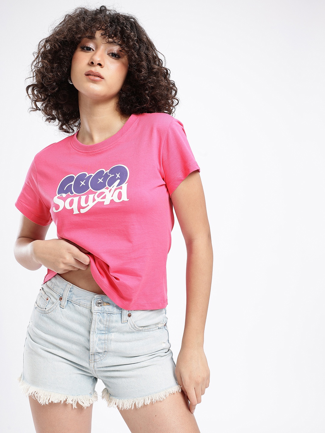 

glitchez Street Chic Typography Printed T-shirt, Pink