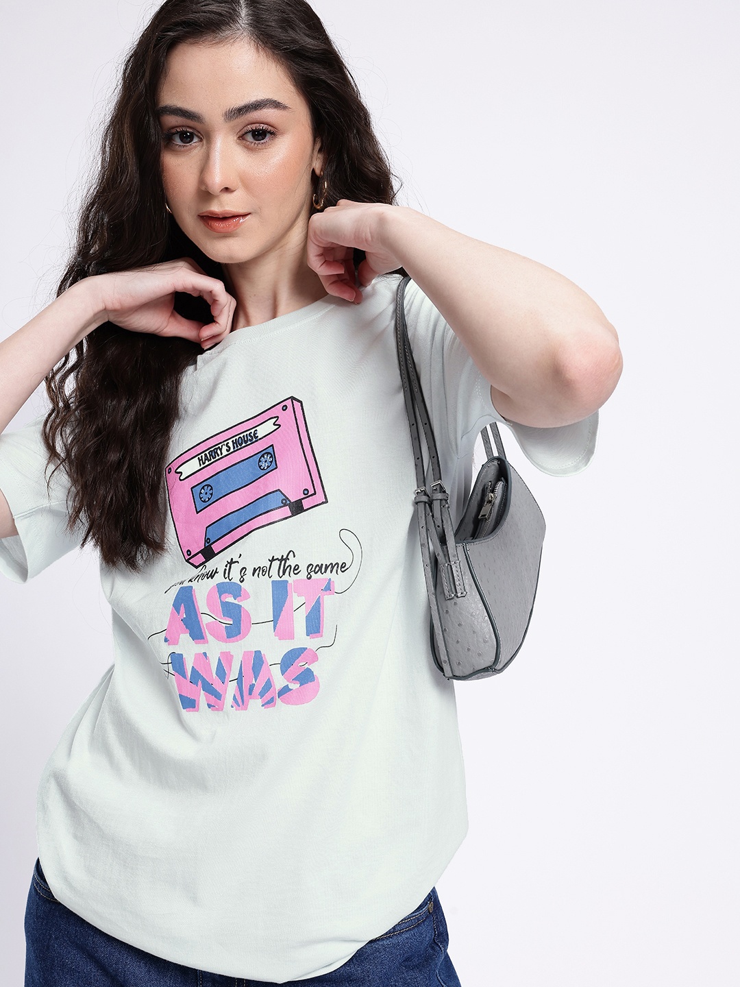 

glitchez Street Chic Printed Oversized T-shirt, Blue