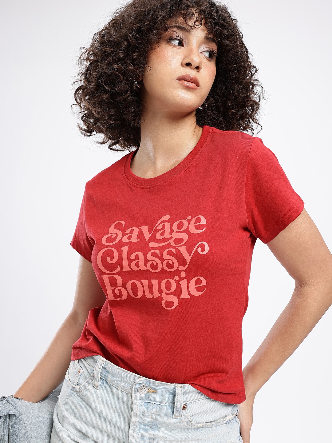 

glitchez Street Cool Typography Printed T-shirt, Red