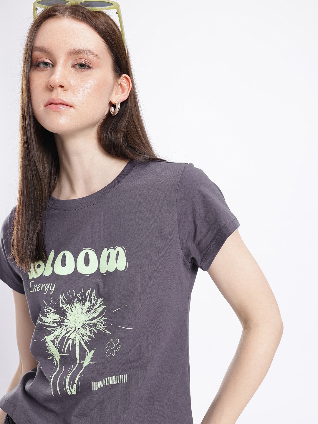 

glitchez Bloom And Grow Printed T-shirt, Grey